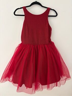 Lilt Girls Red Metallic Tulle Party Dress Size 16 Sleeveless Special Occasion